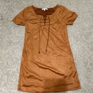 Patrons of Peace Brown Lace-Up Mini Dress